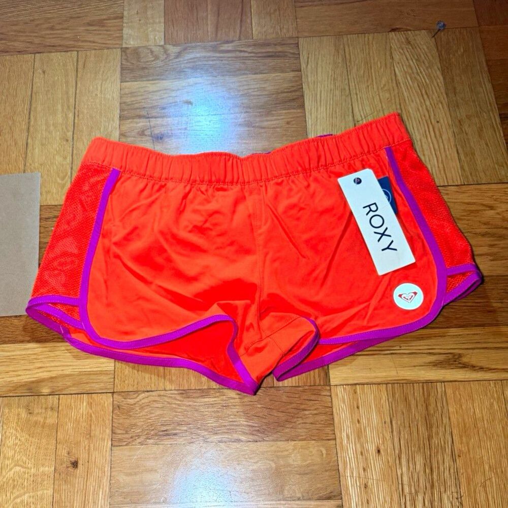 ROXY Line Up Short 2 Women’s S Orange/Purple Recycled Mesh Elastic Waist
